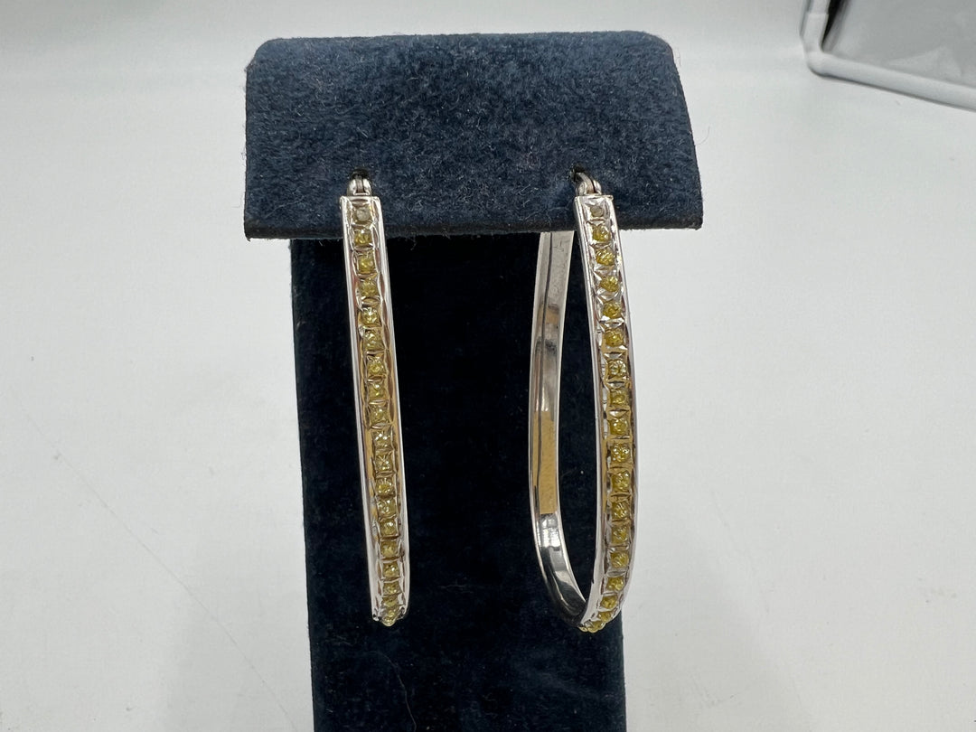 t765 Unique Sterling Silver Yellow Stone Hoop Earrings