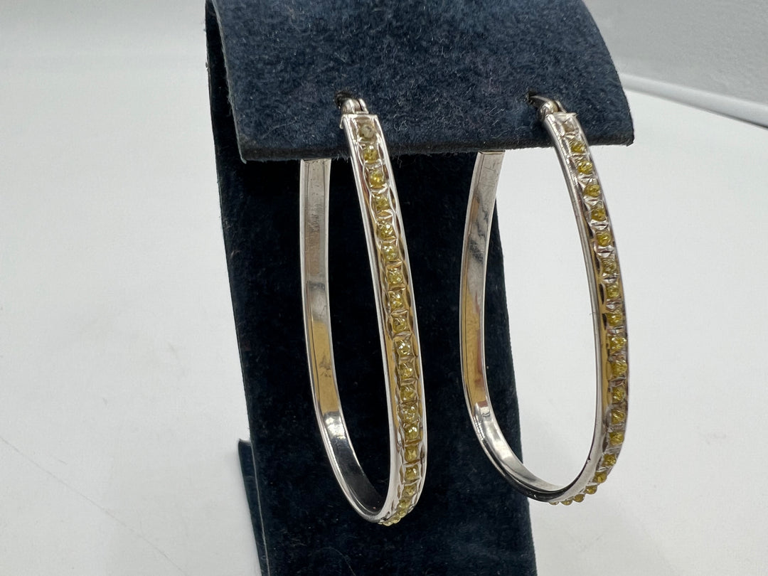 t765 Unique Sterling Silver Yellow Stone Hoop Earrings