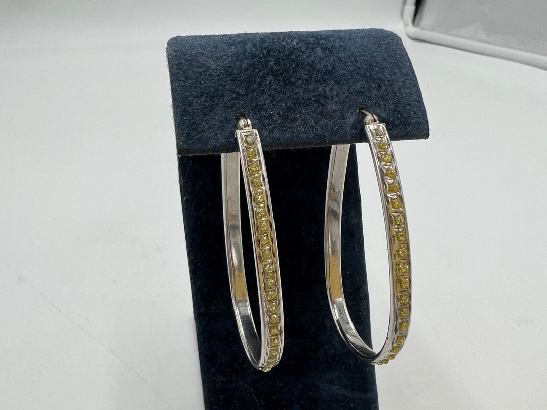 t765 Unique Sterling Silver Yellow Stone Hoop Earrings