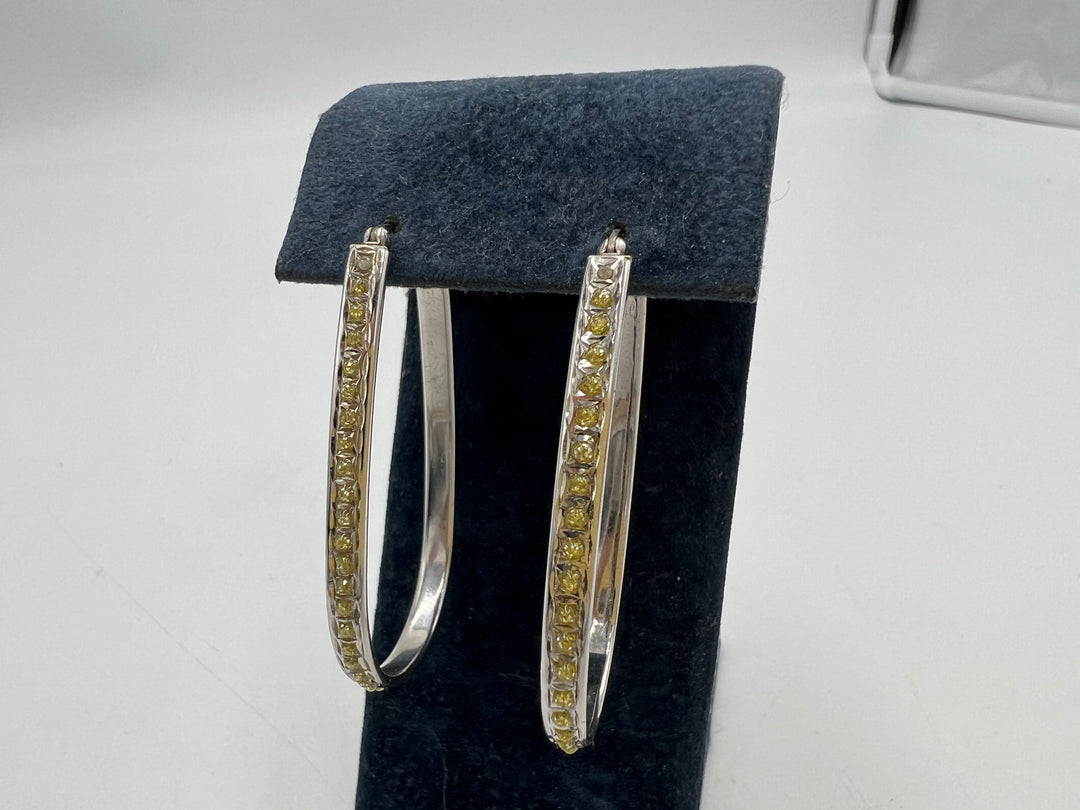 t765 Unique Sterling Silver Yellow Stone Hoop Earrings