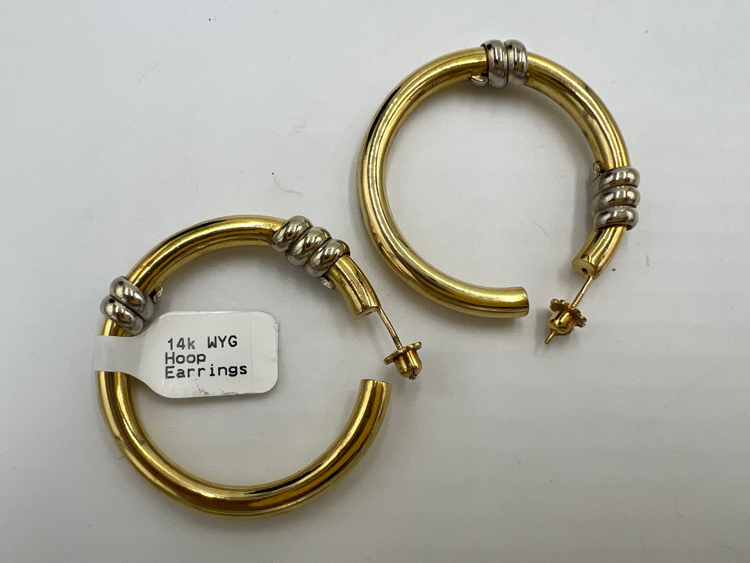 t771 Beautiful Yellow White Gold Hoop Earrings