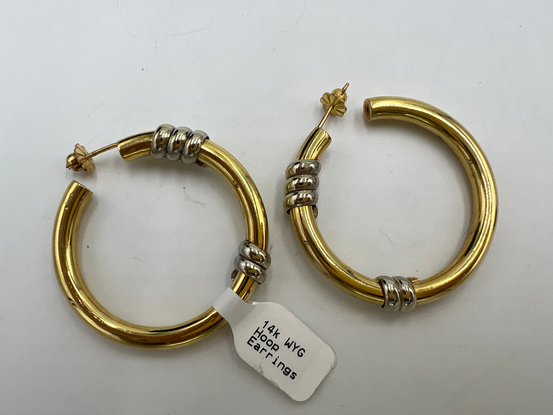 t771 Beautiful Yellow White Gold Hoop Earrings