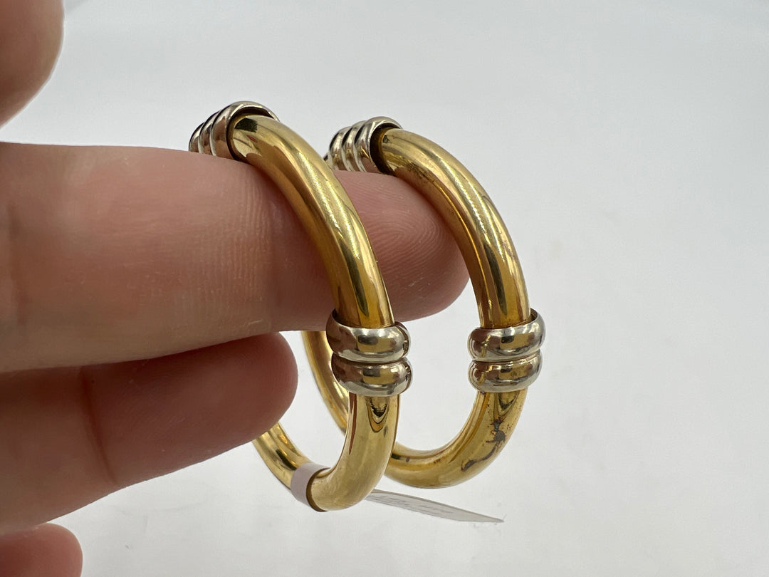 t771 Beautiful Yellow White Gold Hoop Earrings