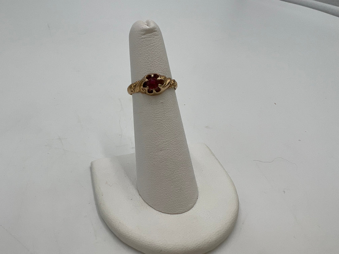 t781 Delicate Yellow Gold Rubellite Ring Size 4.5