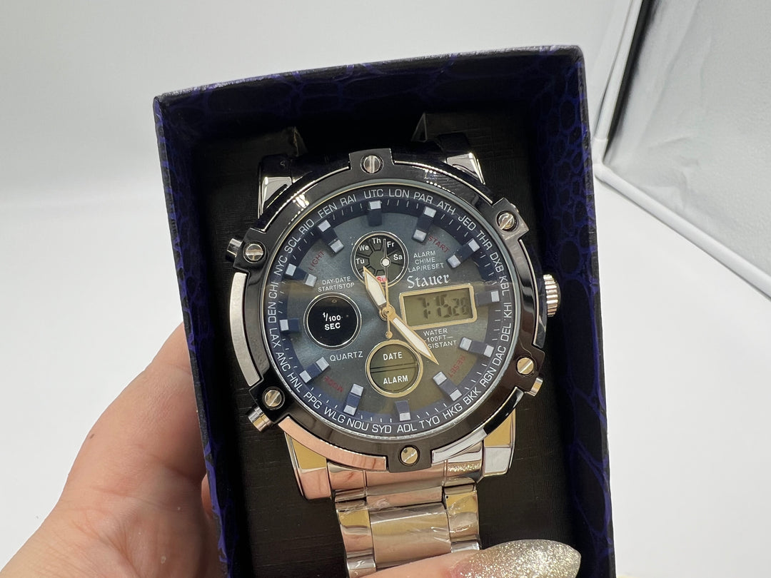 t815 Unique Stauer Blue Stone Chronograph Watch