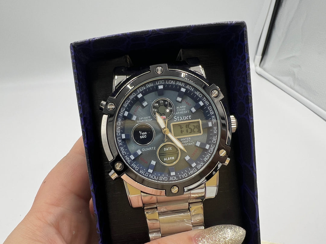 t815 Unique Stauer Blue Stone Chronograph Watch