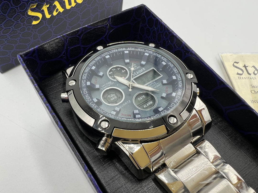 t815 Unique Stauer Blue Stone Chronograph Watch