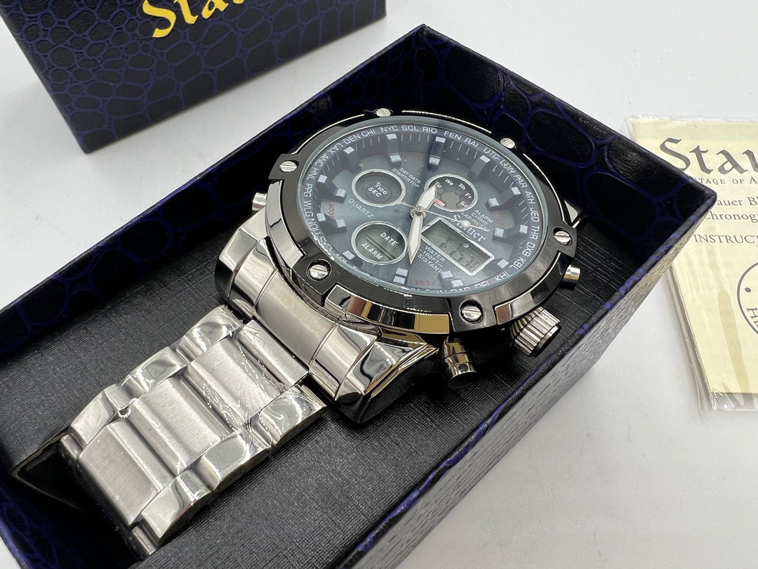 t815 Unique Stauer Blue Stone Chronograph Watch