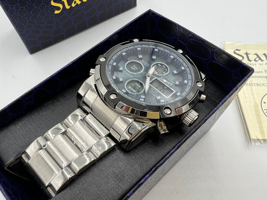 t815 Unique Stauer Blue Stone Chronograph Watch