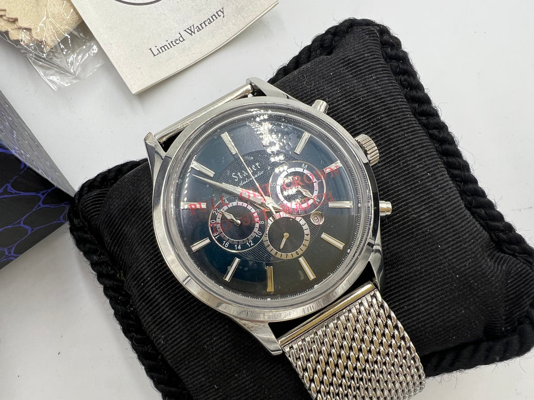 t817 Unique Stauer Day Date Stainless Steel Automatic Wrist Watch