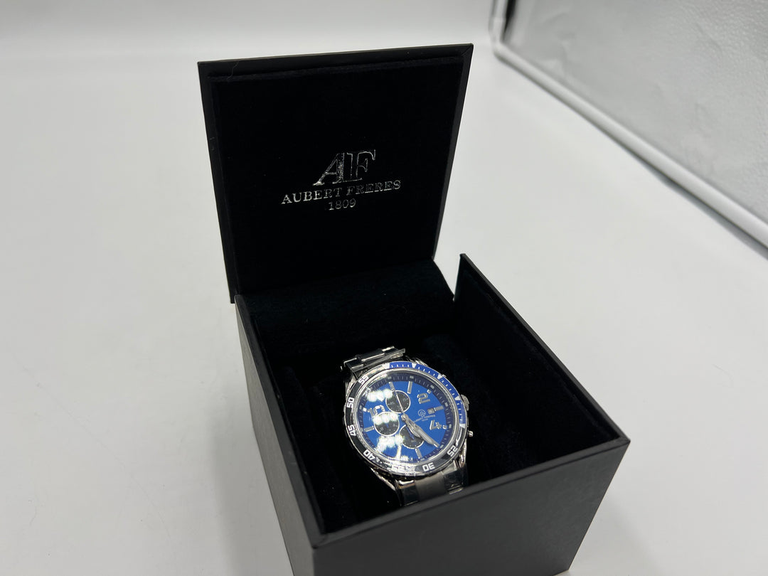 t855 Unique Aubert Freres Stainless Steel Blue Face Wrist Watch