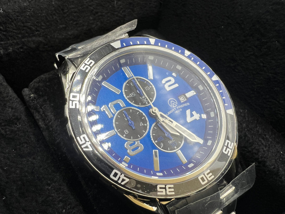 t855 Unique Aubert Freres Stainless Steel Blue Face Wrist Watch