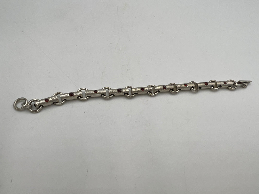 t868 Beautiful Steling Silver Red Stone Link Bracelet