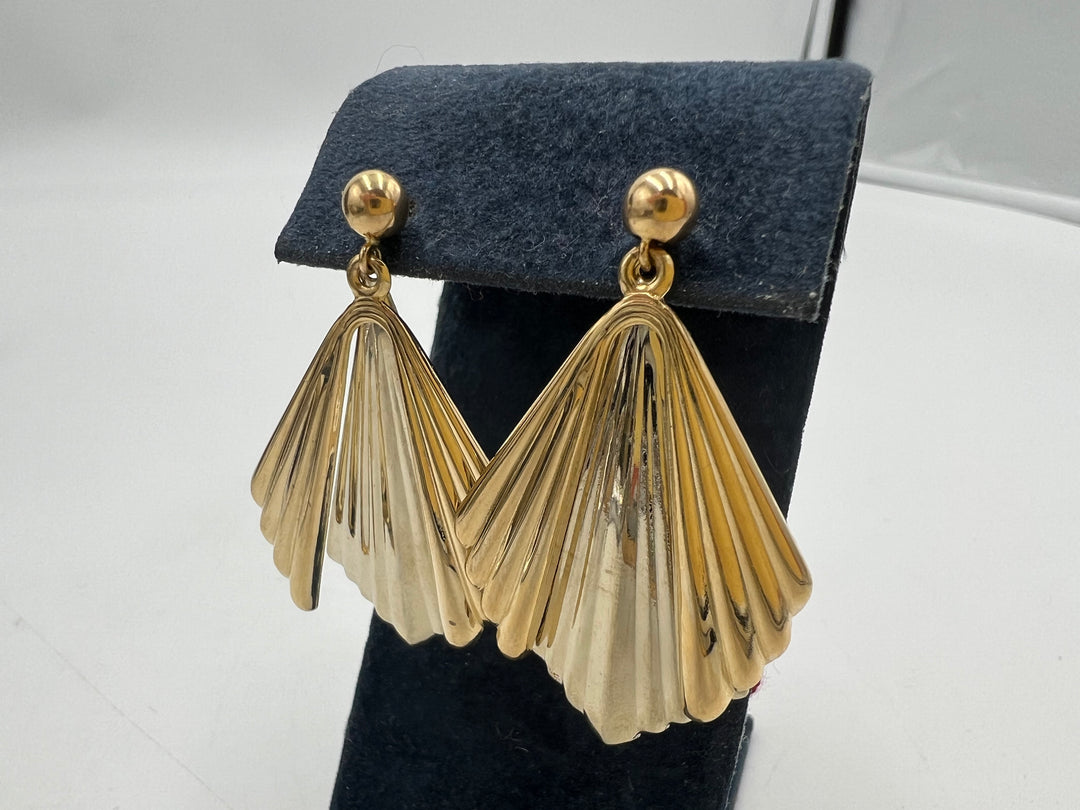 t886 Unique 14kt White Yellow Gold Fan Dangle Earrings