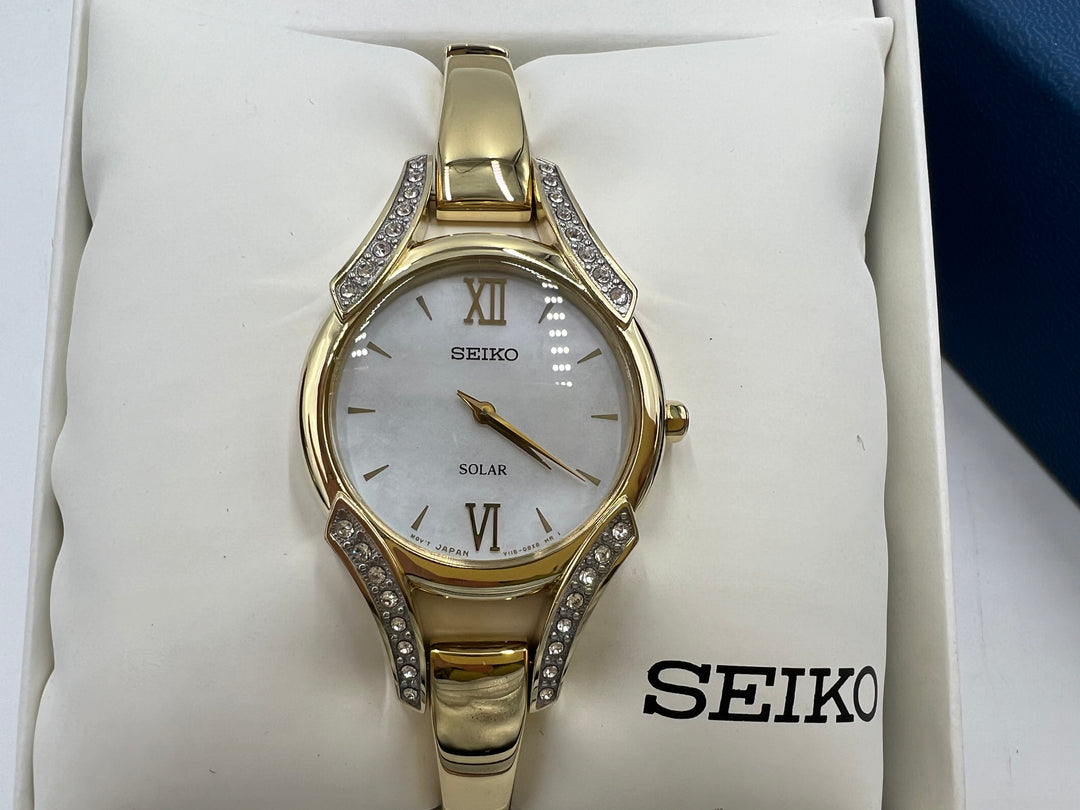 t929 Unique Seiko Solar Silver Gold Tone Ladies Wrist Watch