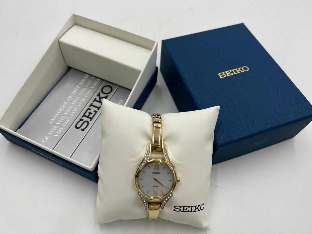 t929 Unique Seiko Solar Silver Gold Tone Ladies Wrist Watch