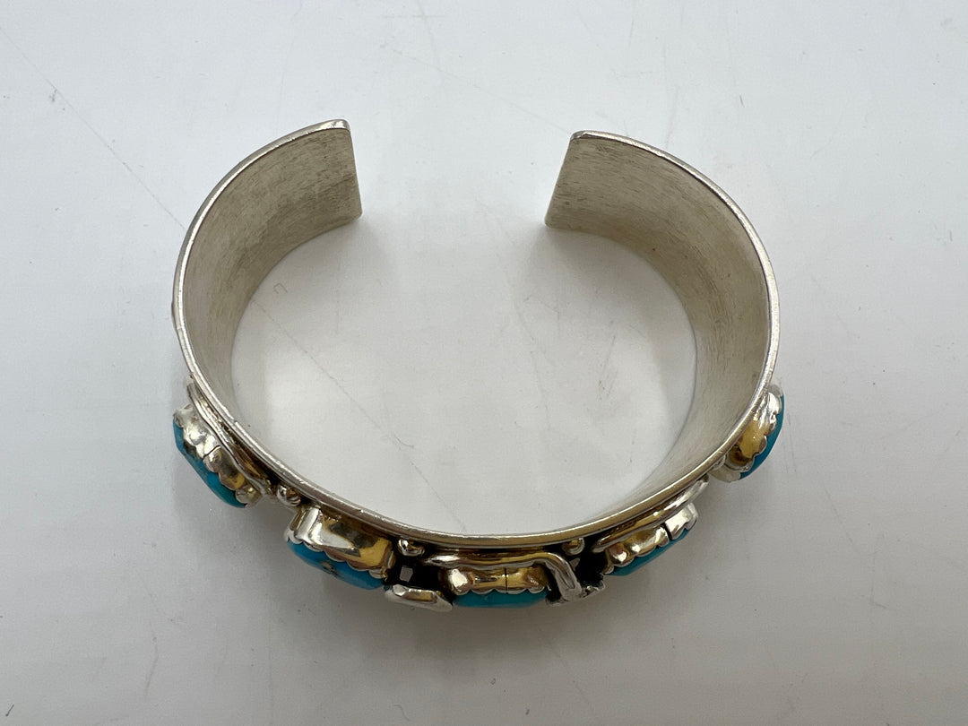 t934 Beautiful Zuni 925 Silver Turquoise Snake Cuff Bracelet