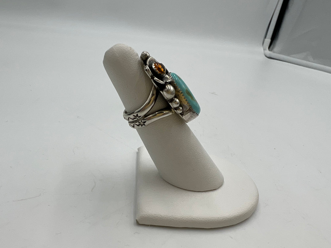 t943 Stunning 925 Silver Navajo Turquoise Ring