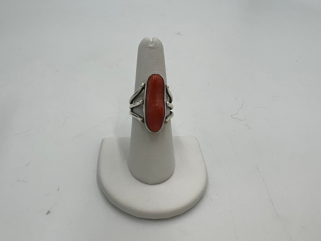 t945 Unique Sterling Silver Natural Coral Raw Stone Ring