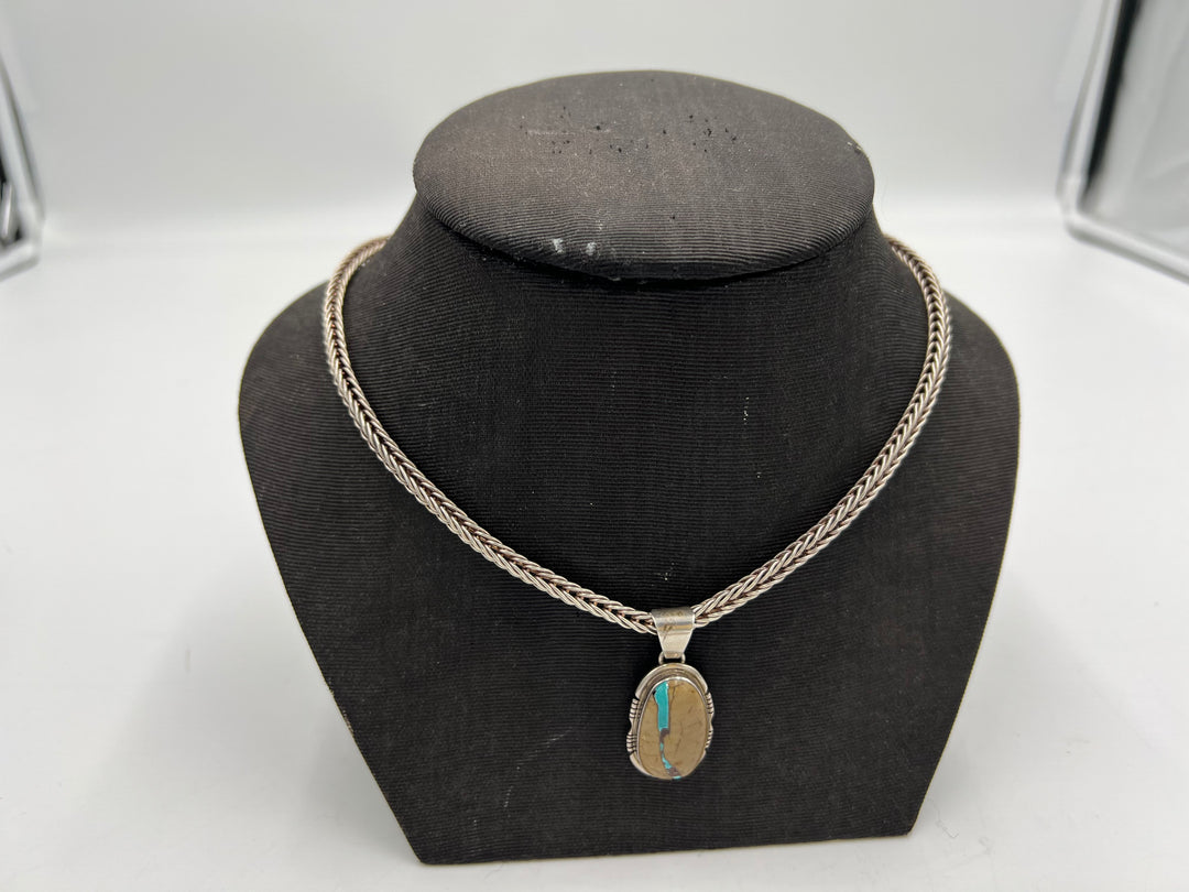 t949 Unique Navajo Sterling Silver Turquoise Pendant and Necklace