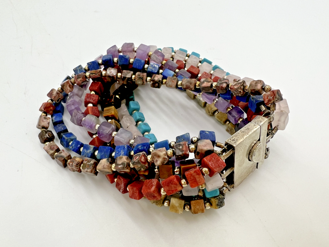 t645 Square Natural Stone Women's Beaded Bracelet