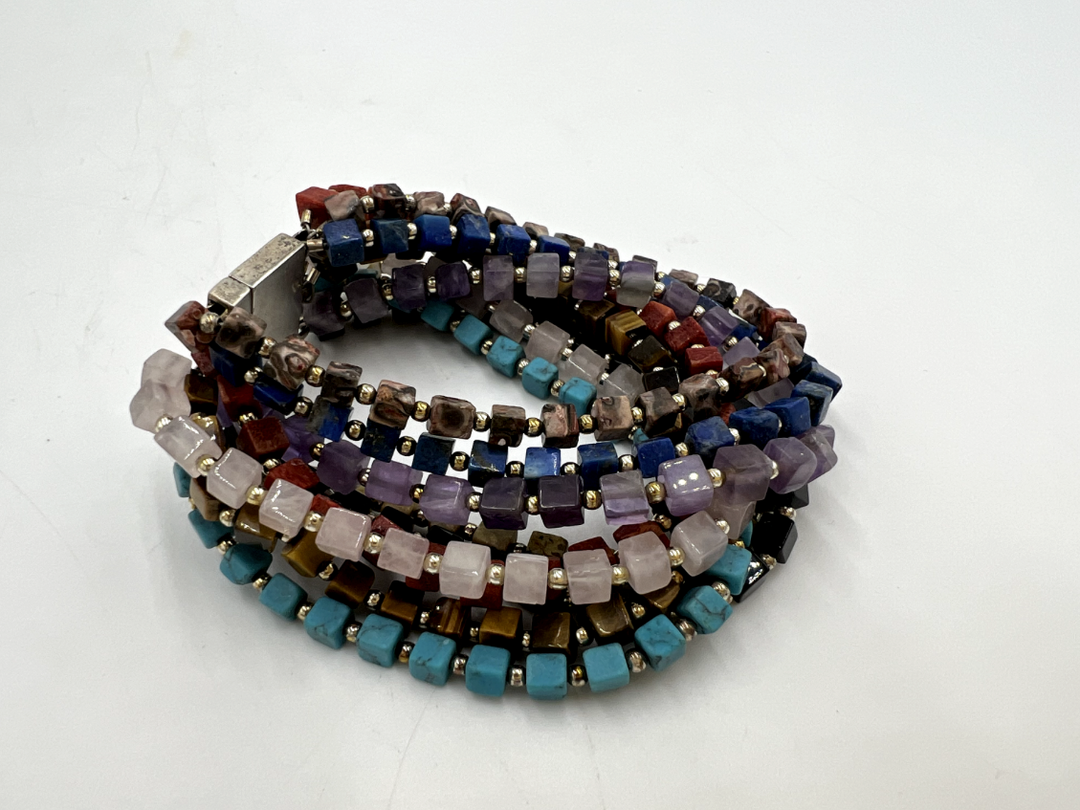 t645 Square Natural Stone Women's Beaded Bracelet