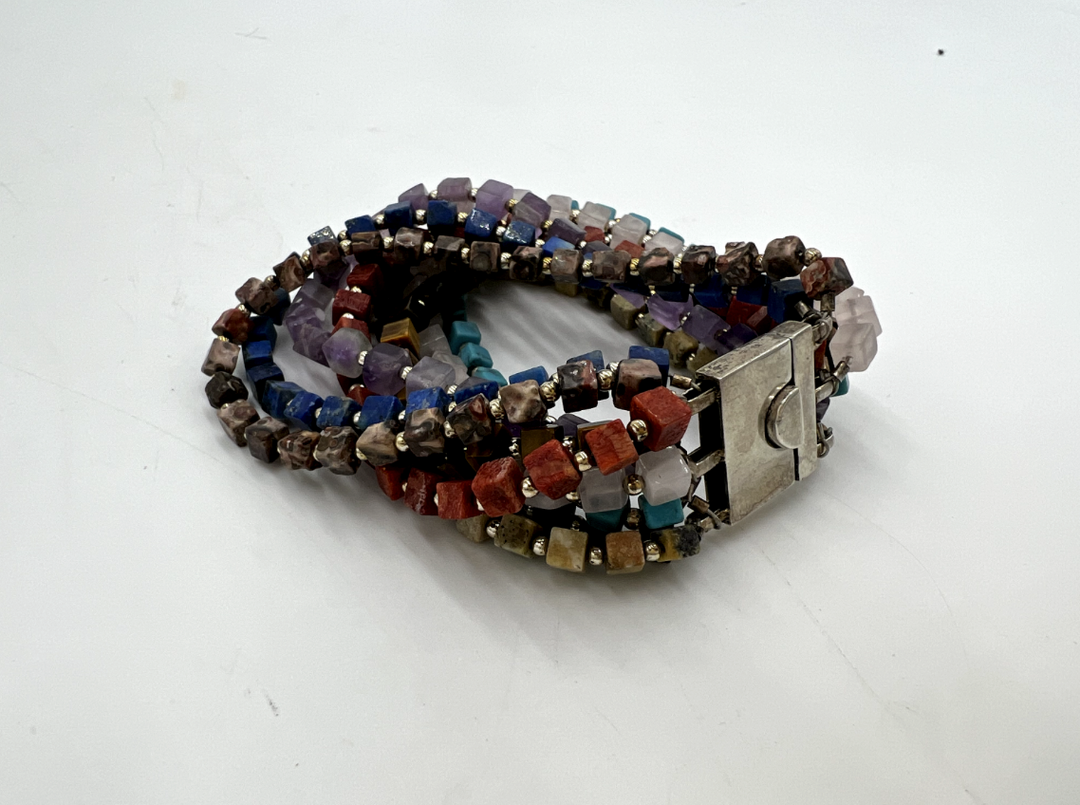 t645 Square Natural Stone Women's Beaded Bracelet