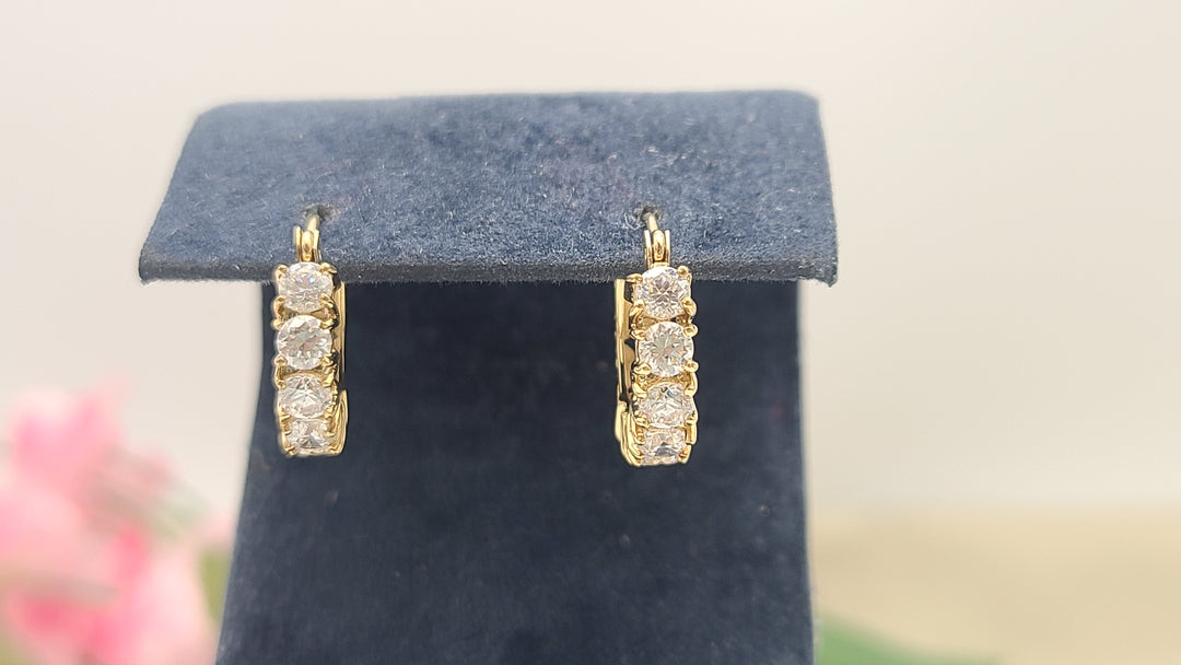 k928 Dainty 14kt Yellow Gold Cubic Zirconia Hoop Earrings