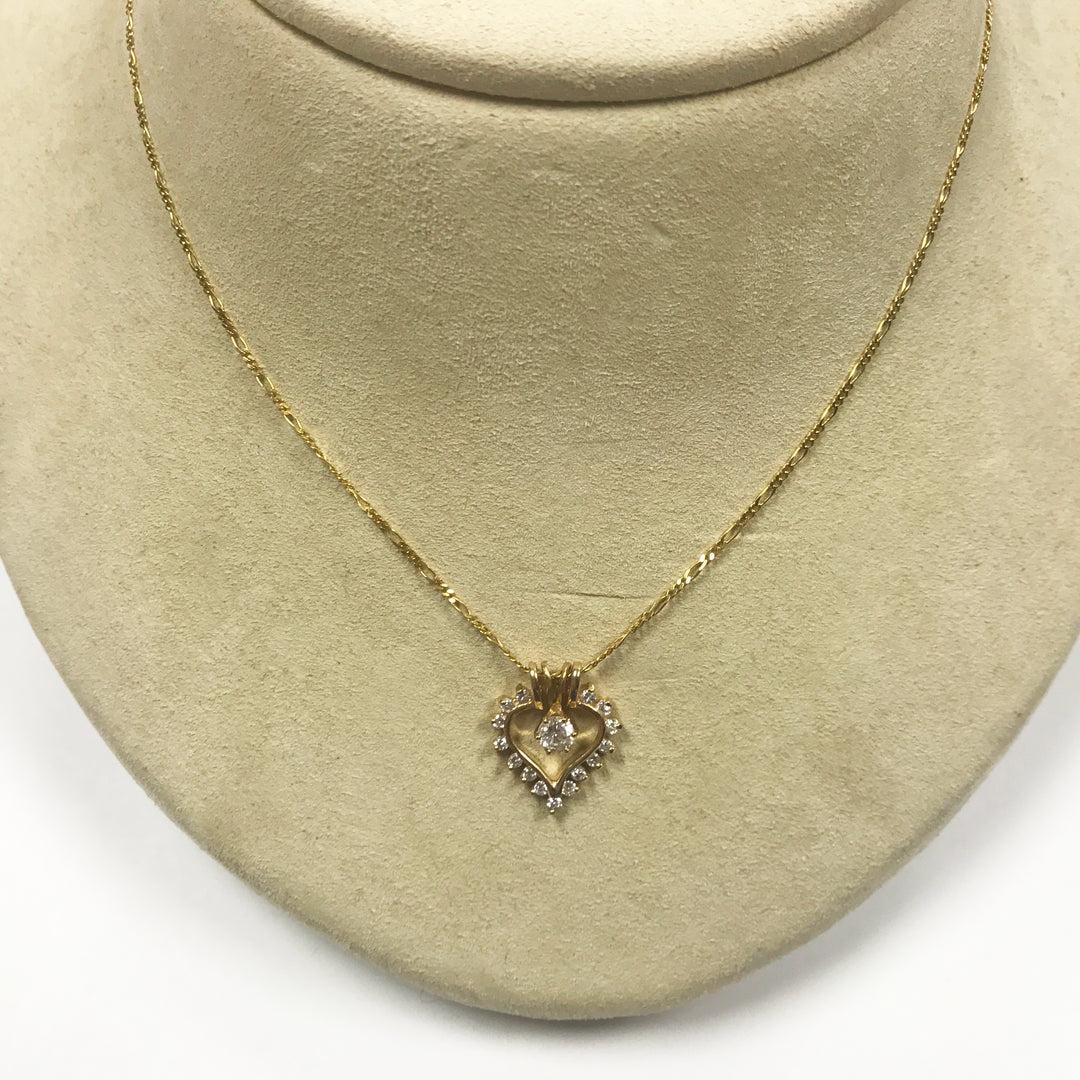 d105 Vintage 14K Yellow Gold 1/2 CT Diamond Heart Pendant 19" Chain Necklace