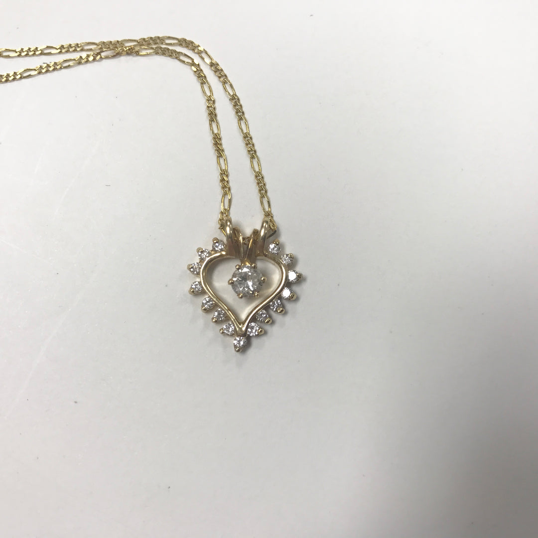 d105 Vintage 14K Yellow Gold 1/2 CT Diamond Heart Pendant 19" Chain Necklace