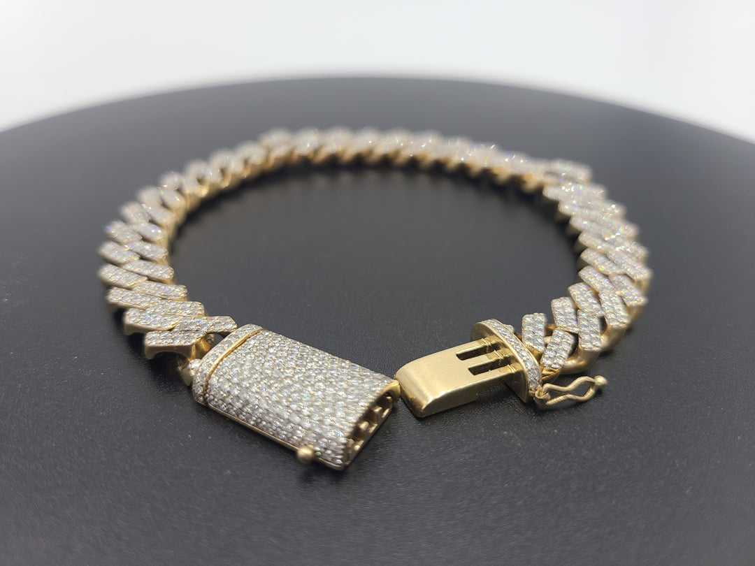 k758 Gorgeous Unisex 14kt Yellow Gold Diamond Curb Link Bracelet