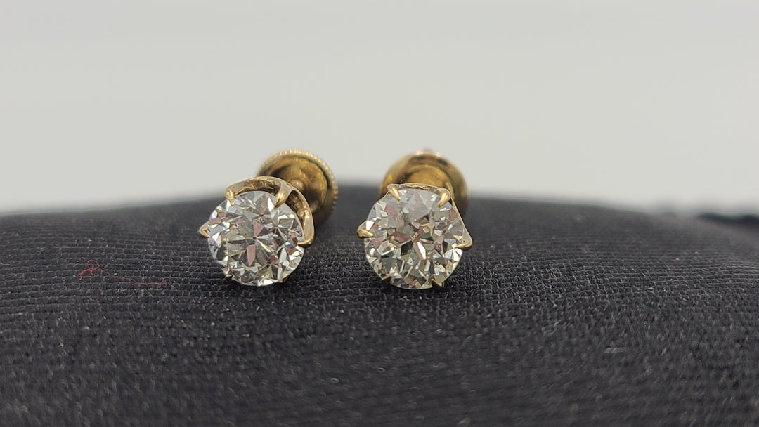 k983 Stunning Vintage 14kt Yellow Gold Diamond Stud Screwback Earrings