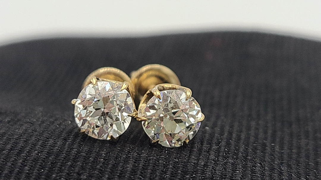 k983 Stunning Vintage 14kt Yellow Gold Diamond Stud Screwback Earrings