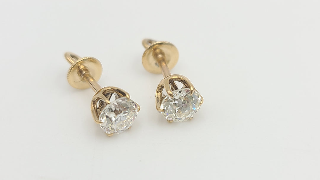 k983 Stunning Vintage 14kt Yellow Gold Diamond Stud Screwback Earrings