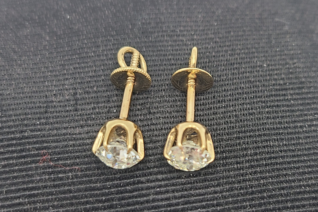 k983 Stunning Vintage 14kt Yellow Gold Diamond Stud Screwback Earrings