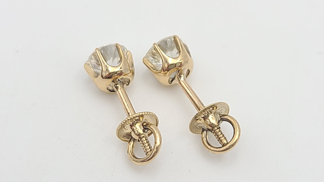 k983 Stunning Vintage 14kt Yellow Gold Diamond Stud Screwback Earrings