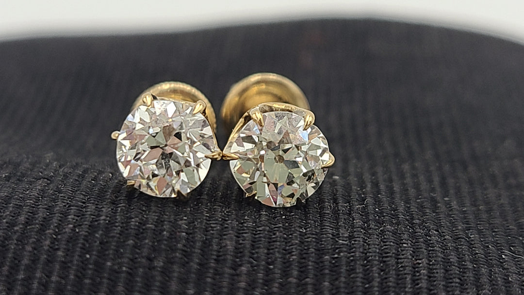 k983 Stunning Vintage 14kt Yellow Gold Diamond Stud Screwback Earrings