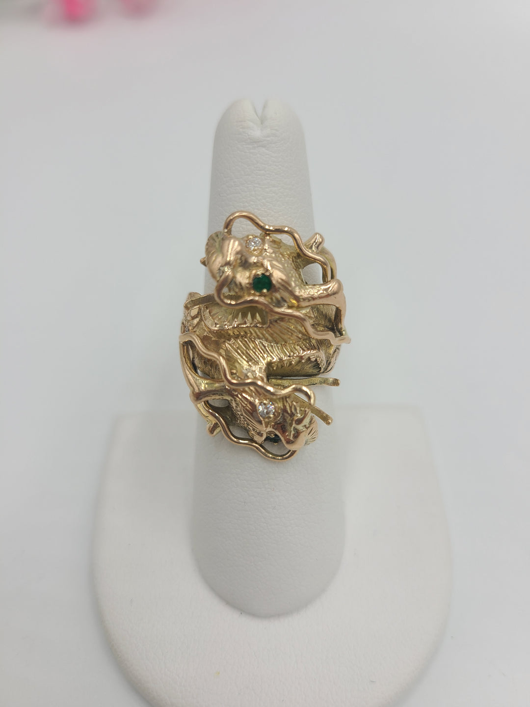 k708 Stunningly Designed 14kt Yellow Gold 2 Headed Dragon Ring