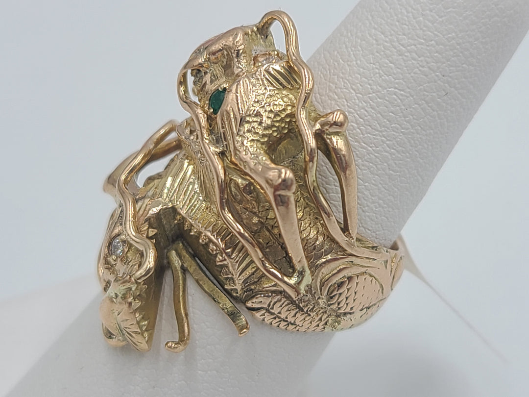 k708 Stunningly Designed 14kt Yellow Gold 2 Headed Dragon Ring