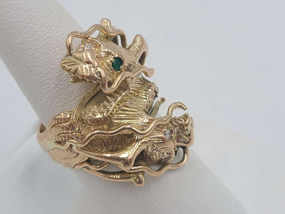 k708 Stunningly Designed 14kt Yellow Gold 2 Headed Dragon Ring