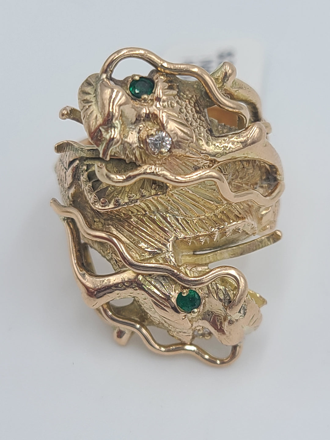 k708 Stunningly Designed 14kt Yellow Gold 2 Headed Dragon Ring