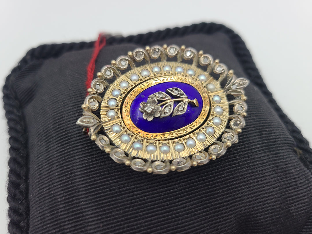 k817 Antique Victorian Movable Enamel Diamond Pearl Brooch/Pendant