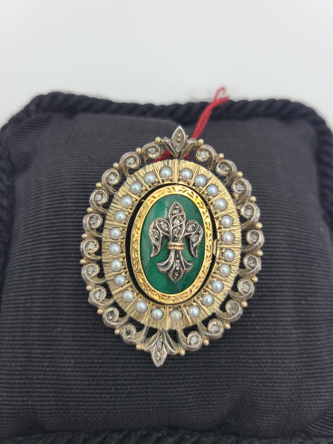 k817 Antique Victorian Movable Enamel Diamond Pearl Brooch/Pendant