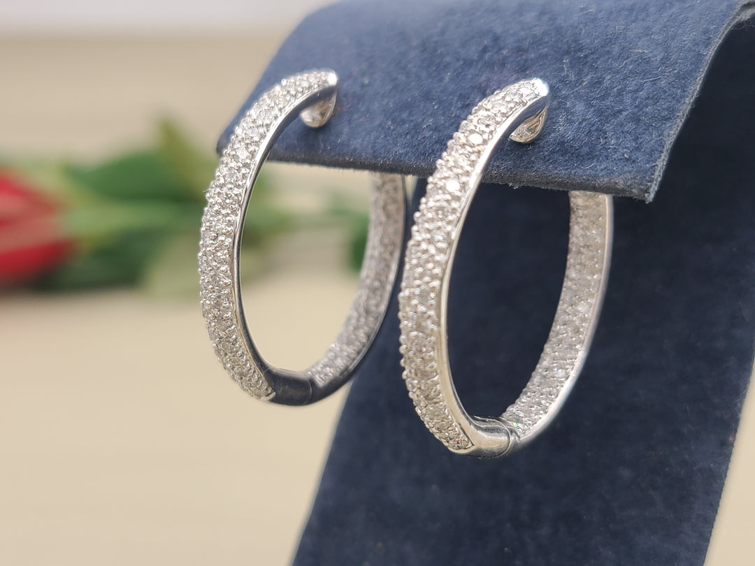 k910 Lovely Ladies 18kt White Gold Diamond In and Out Hoop Earrings