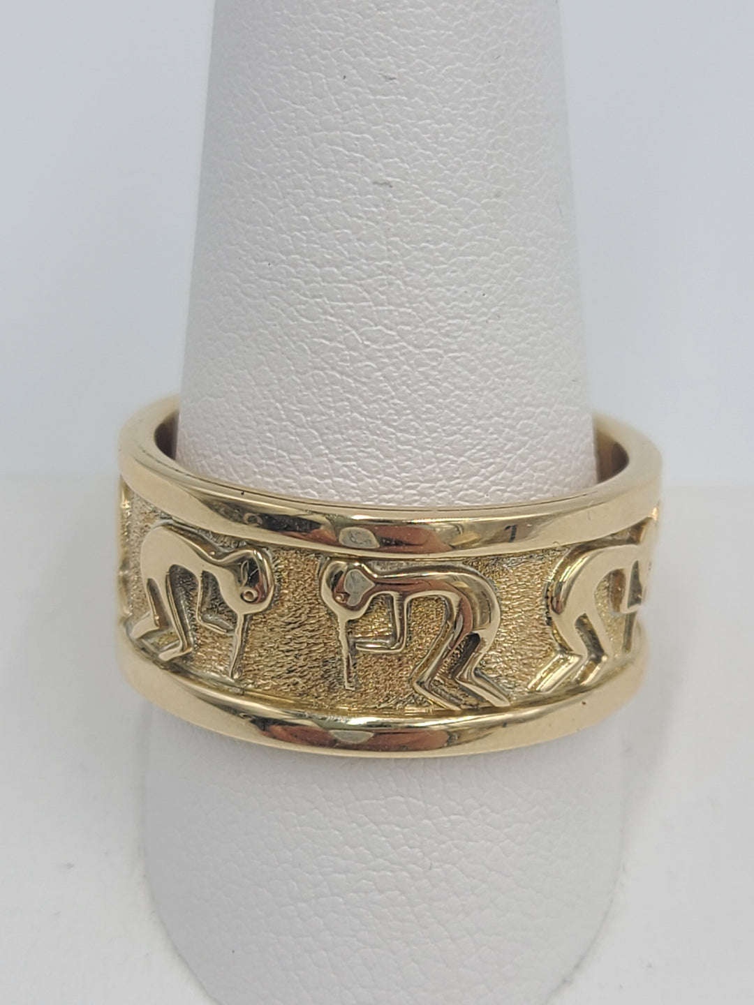 r119 14kt Yellow Gold Kokopelli Ring Size 11.5(USA) Signed 13.3 g