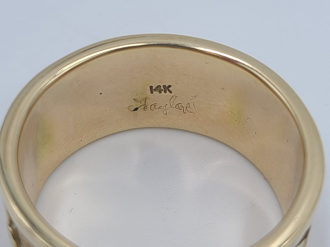 r119 14kt Yellow Gold Kokopelli Ring Size 11.5(USA) Signed 13.3 g