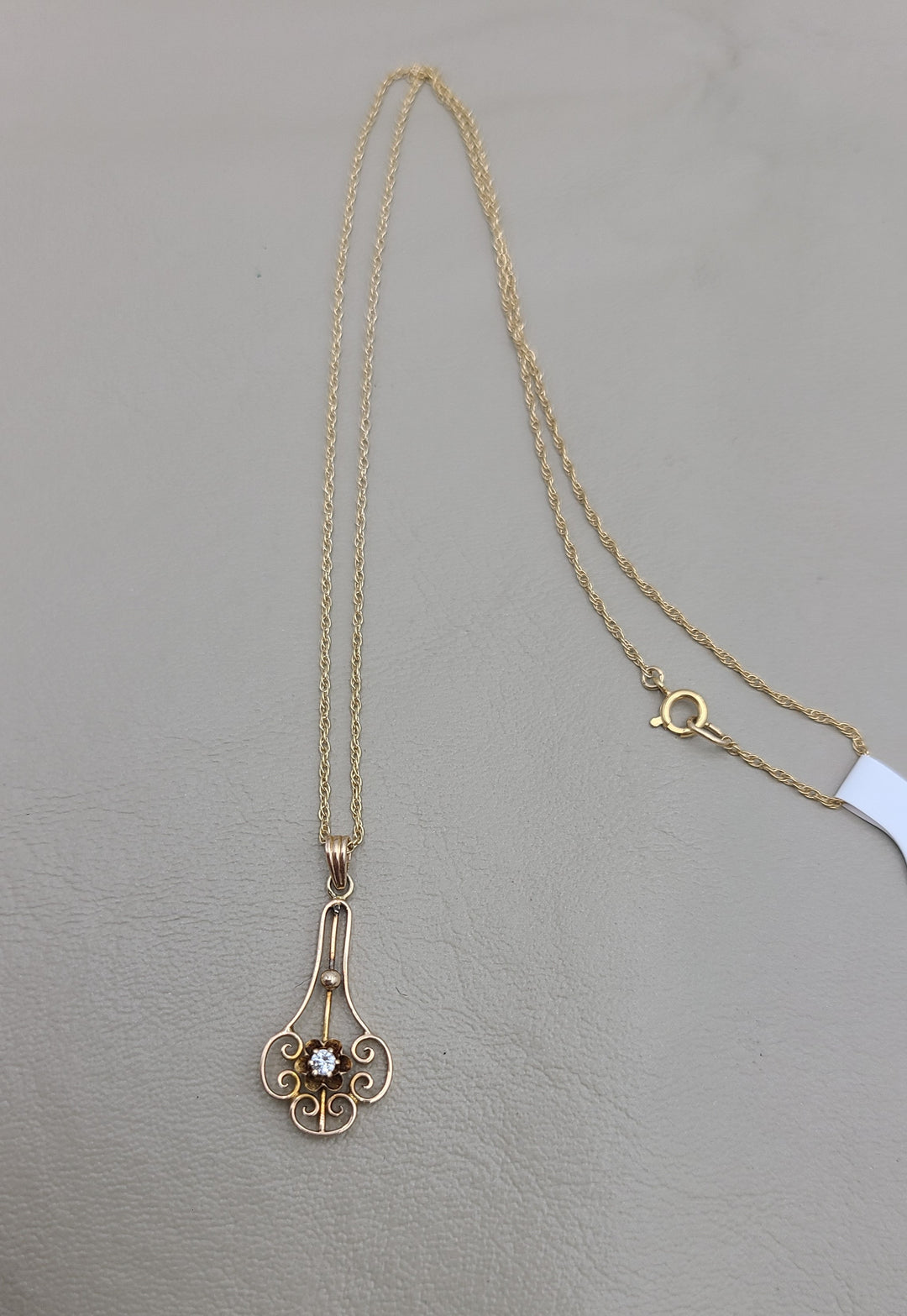 k940 Lovely Ladies 10kt Lavaliere Diamond Pendant on a 16" 14kt Yellow Gold Chain