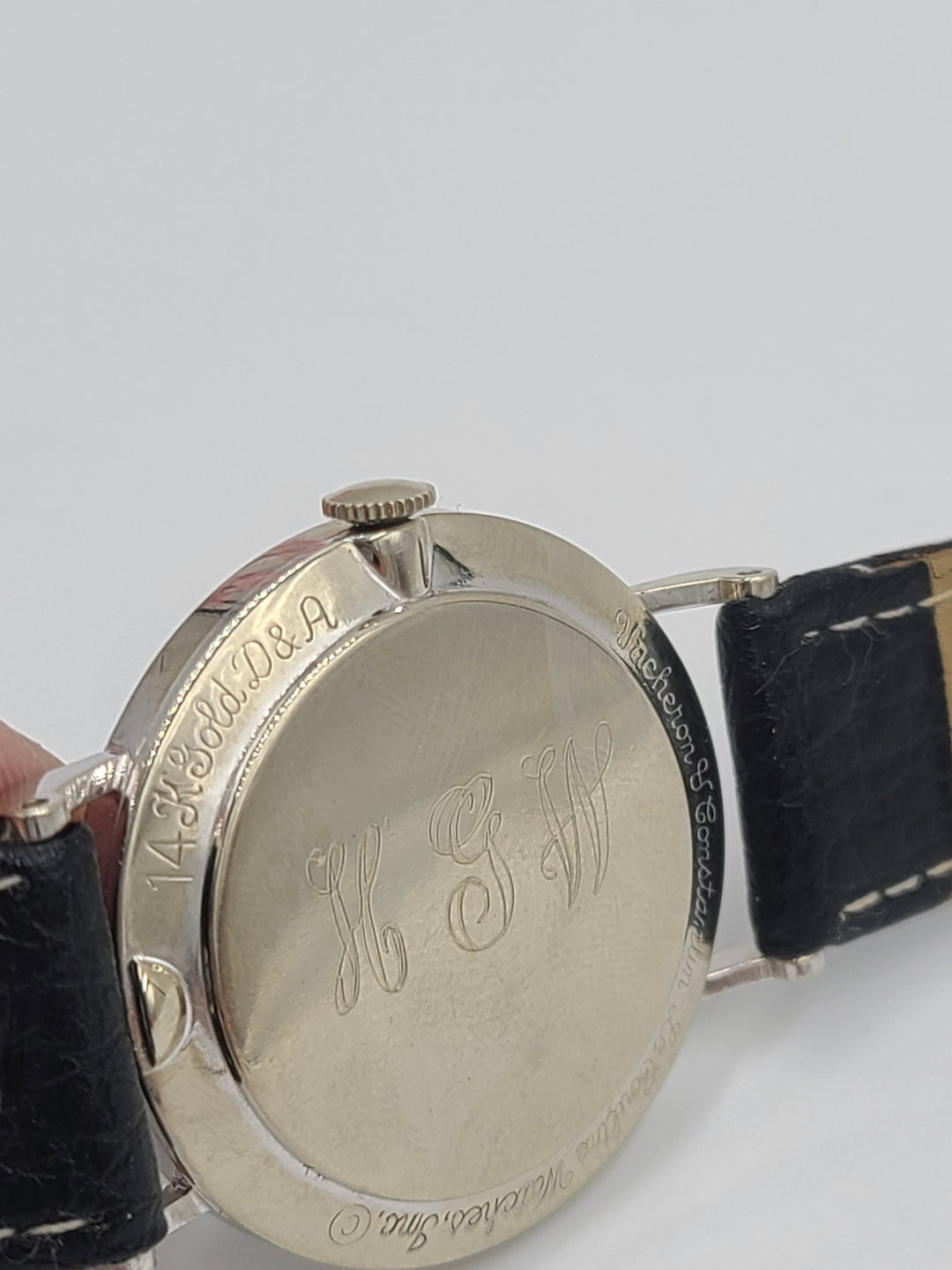 k750 Stylish Vintage Men's 14kt White Gold LeCoultre Mechanical Wristwatch