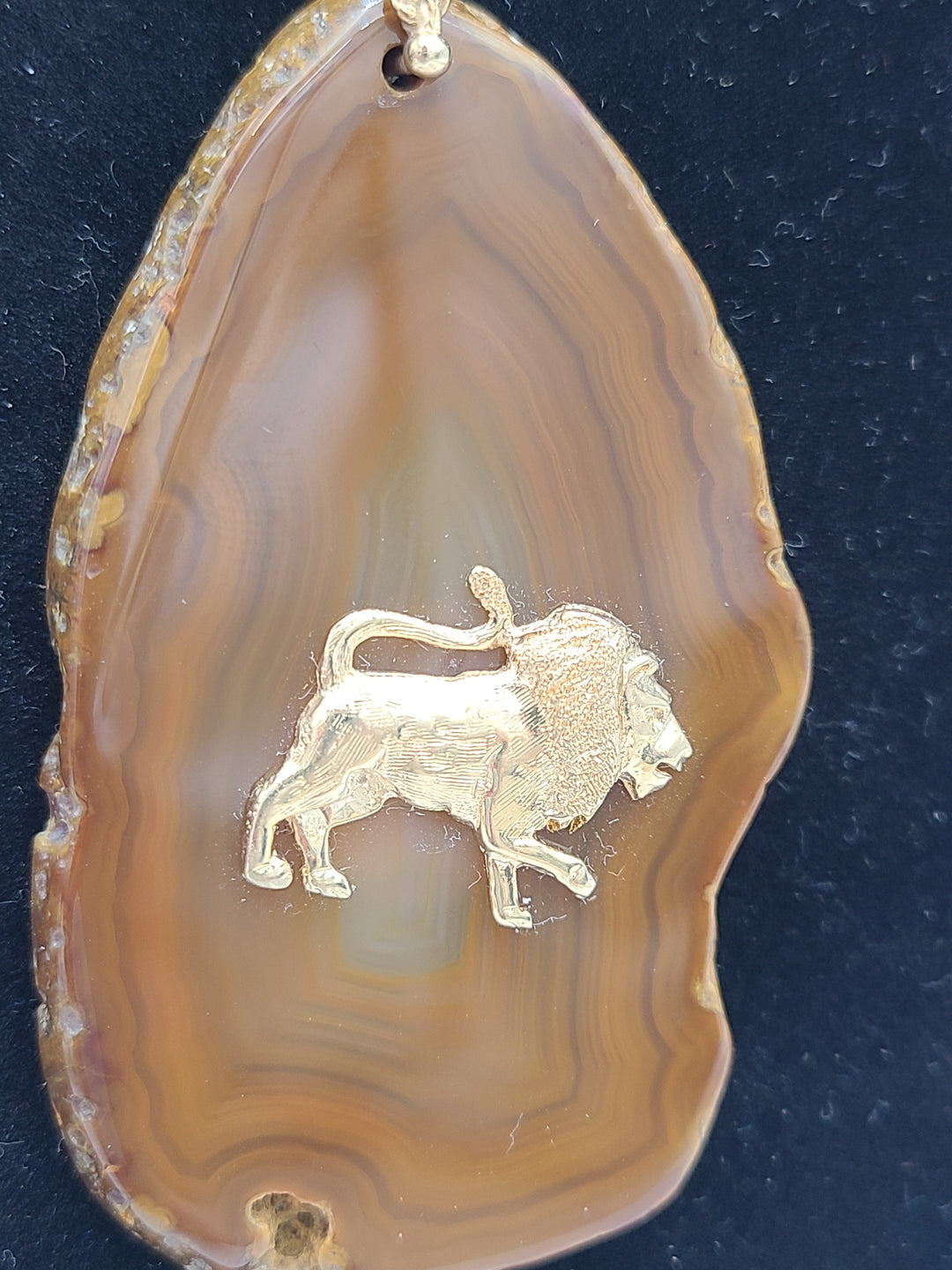 k952 Stunning Unisex 14kt Yellow Gold Leo Lion Agate Pendant on a 14kt Yellow Gold Chain