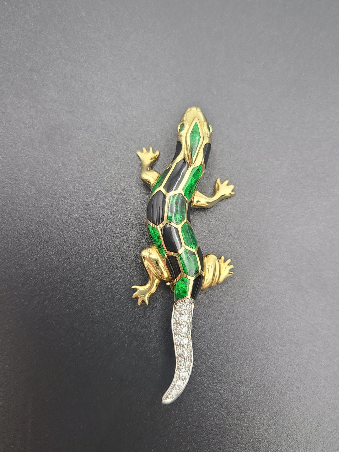 k822 Stylish 14kt Yellow Gold Asch Grossbardt Diamond Lizard Pin